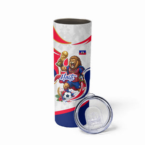 Personalized Haiti Football Champions Skinny Tumbler Roaring Lion Soccer Mascot With Haiti Trophy Flag
