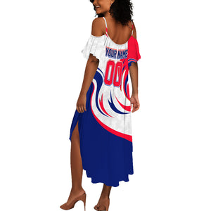Personalized Haiti Football Champions Summer Maxi Dress Roaring Lion Soccer Mascot With Haiti Trophy Flag