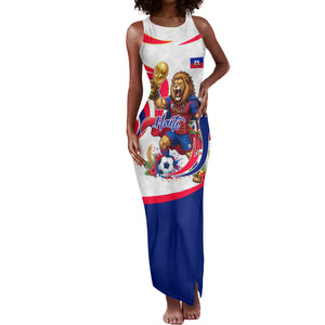 Personalized Haiti Football Champions Tank Maxi Dress Roaring Lion Soccer Mascot With Haiti Trophy Flag