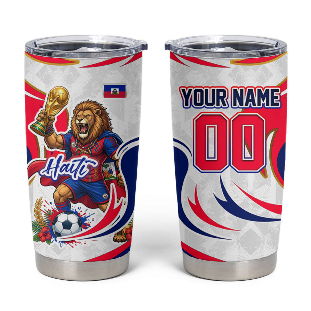 Personalized Haiti Football Champions Tumbler Cup Roaring Lion Soccer Mascot With Haiti Trophy Flag
