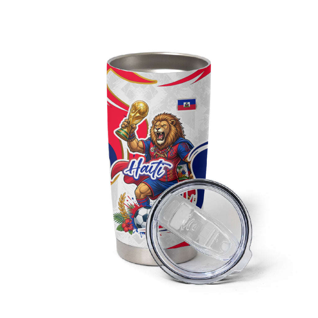 Personalized Haiti Football Champions Tumbler Cup Roaring Lion Soccer Mascot With Haiti Trophy Flag