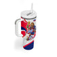 Personalized Haiti Football Champions Tumbler With Handle Roaring Lion Soccer Mascot With Haiti Trophy Flag