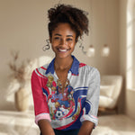 Personalized Haiti Football Champions Women Casual Shirt Roaring Lion Soccer Mascot With Haiti Trophy Flag