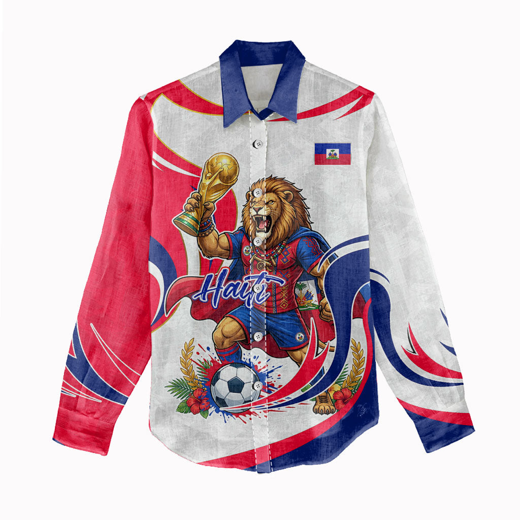 Personalized Haiti Football Champions Women Casual Shirt Roaring Lion Soccer Mascot With Haiti Trophy Flag