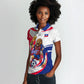 Personalized Haiti Football Champions Women Polo Shirt Roaring Lion Soccer Mascot With Haiti Trophy Flag