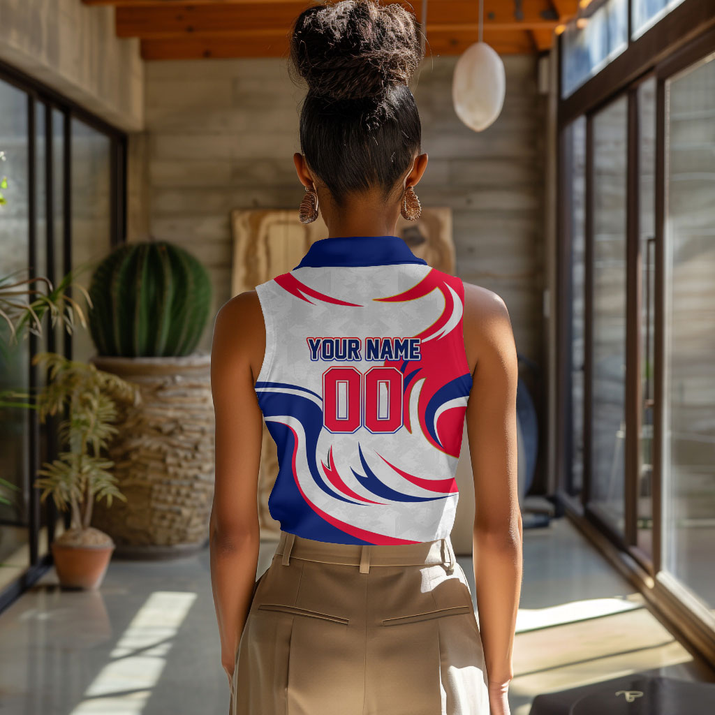 Personalized Haiti Football Champions Women Sleeveless Polo Shirt Roaring Lion Soccer Mascot With Haiti Trophy Flag