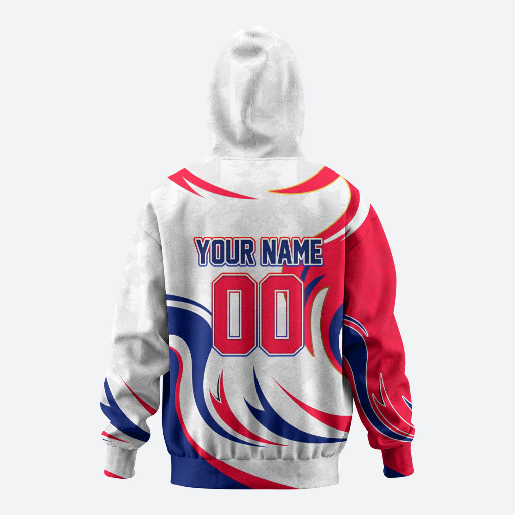 Personalized Haiti Football Champions Zip Hoodie Roaring Lion Soccer Mascot With Haiti Trophy Flag