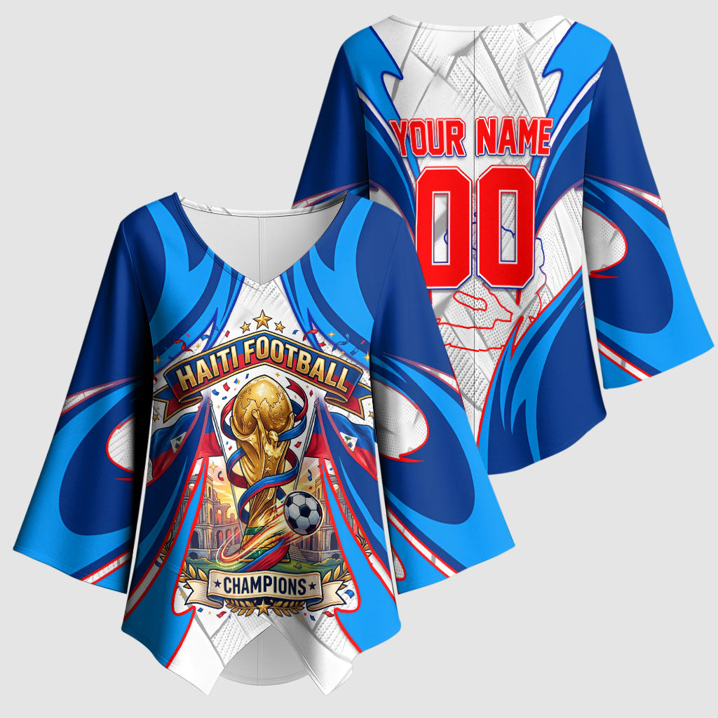 Personalized Haiti Football Champions Kimono Sleeve Blouse World Soccer Winning Trophy 2026
