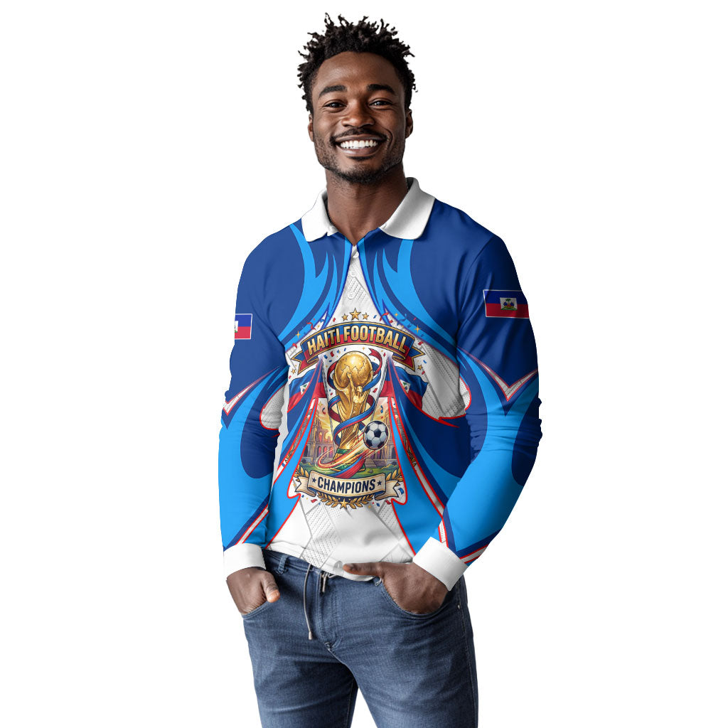 Personalized Haiti Football Champions Long Sleeve Polo Shirt World Soccer Winning Trophy 2026