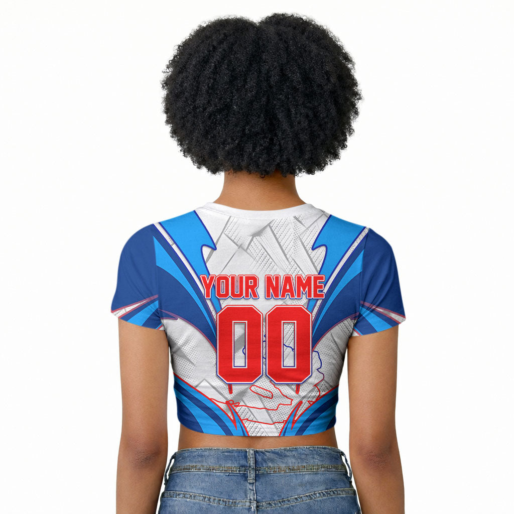 Personalized Haiti Football Champions Raglan Cropped T shirt World Soccer Winning Trophy 2026