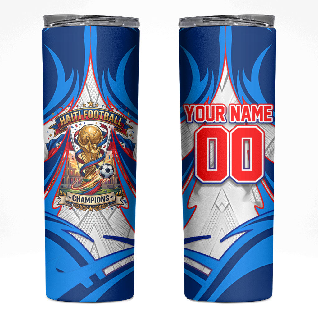 Personalized Haiti Football Champions Skinny Tumbler World Soccer Winning Trophy 2026