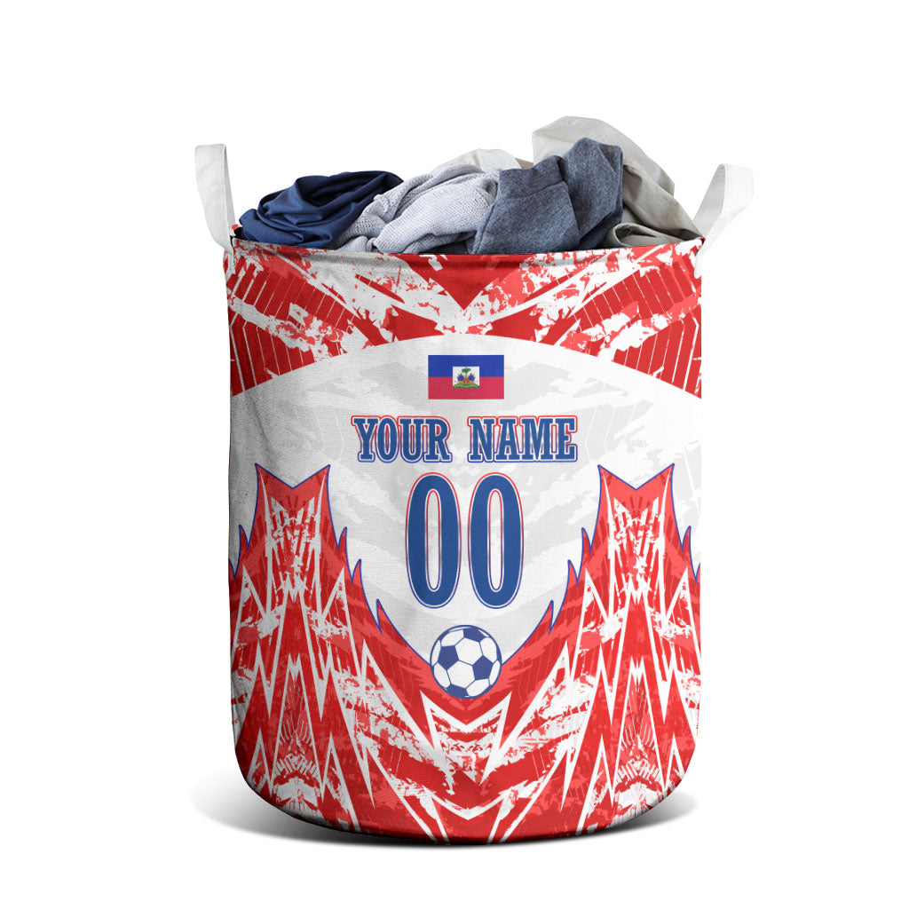 Custom Haiti Football Champions Laundry Basket Haitian Soccer Fan - Tanbou Drums Tropical Flowers