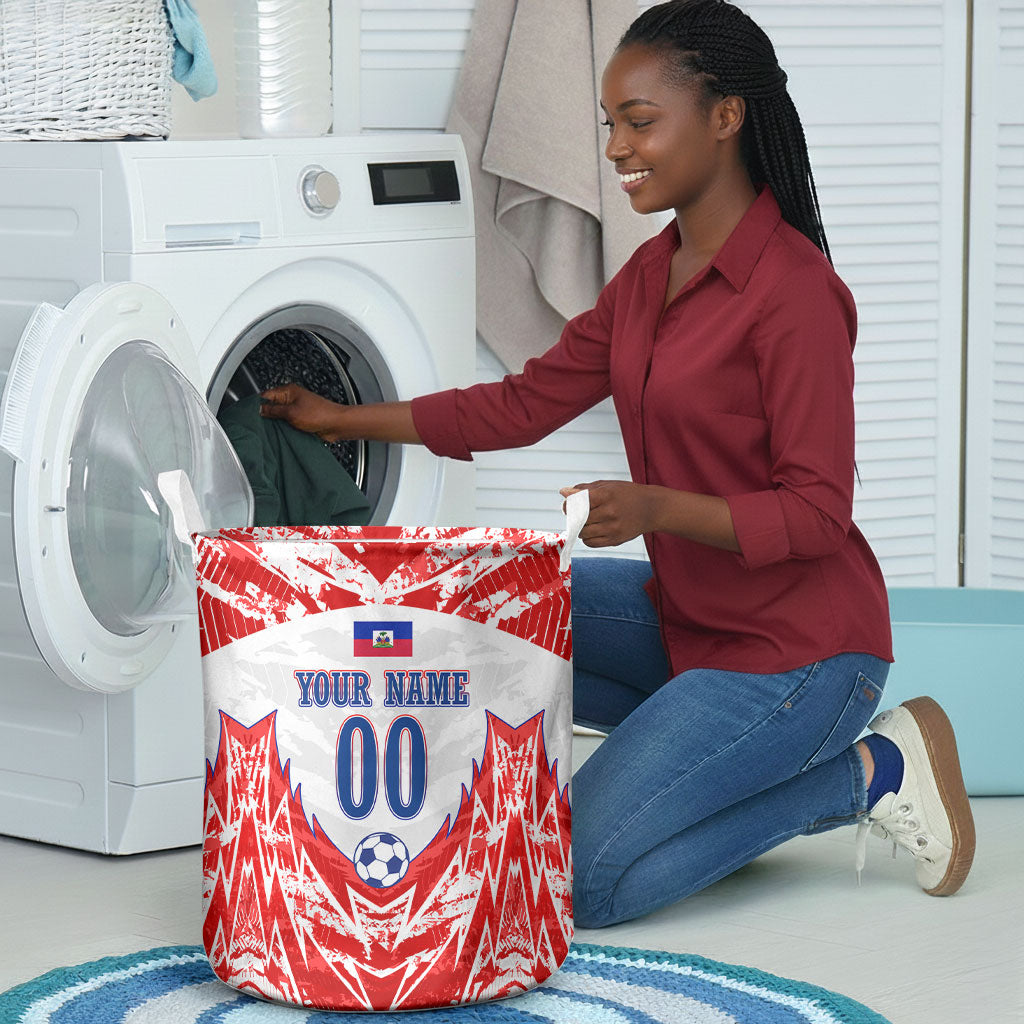 Custom Haiti Football Champions Laundry Basket Haitian Soccer Fan - Tanbou Drums Tropical Flowers