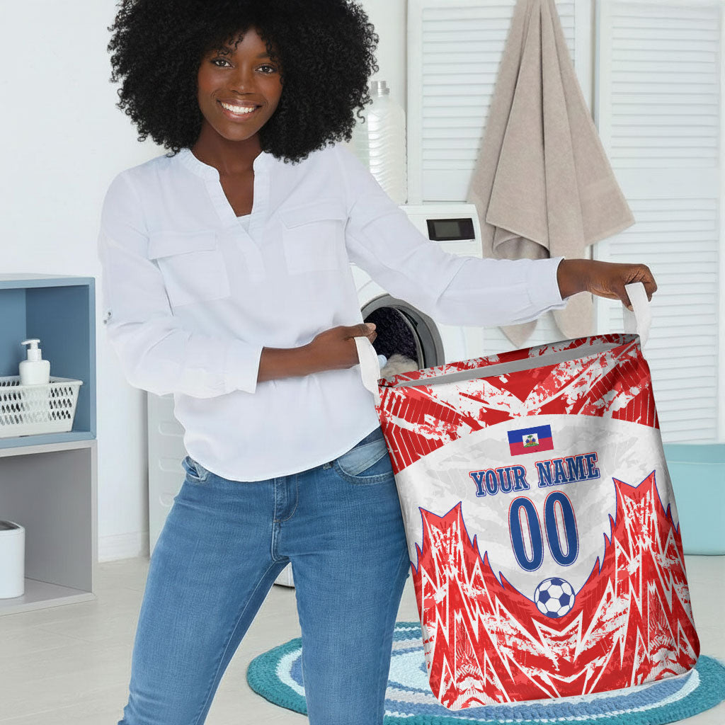 Custom Haiti Football Champions Laundry Basket Haitian Soccer Fan - Tanbou Drums Tropical Flowers