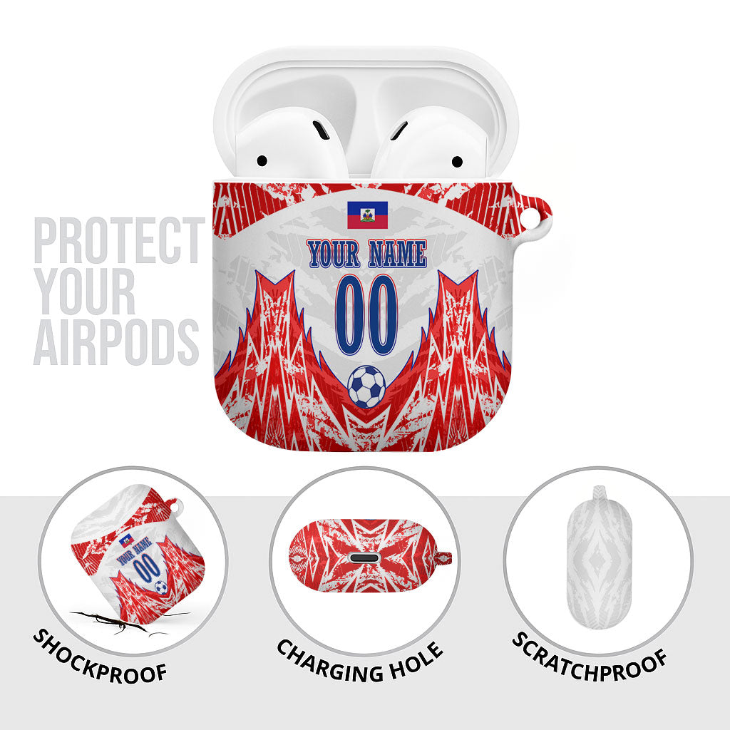 Custom Haiti Football Champions AirPods Case Haitian Soccer Fan - Tanbou Drums Tropical Flowers