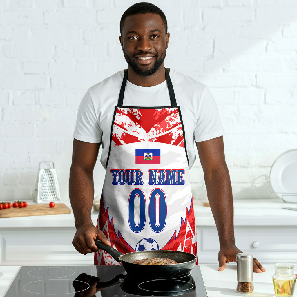 Custom Haiti Football Champions Apron Haitian Soccer Fan - Tanbou Drums Tropical Flowers
