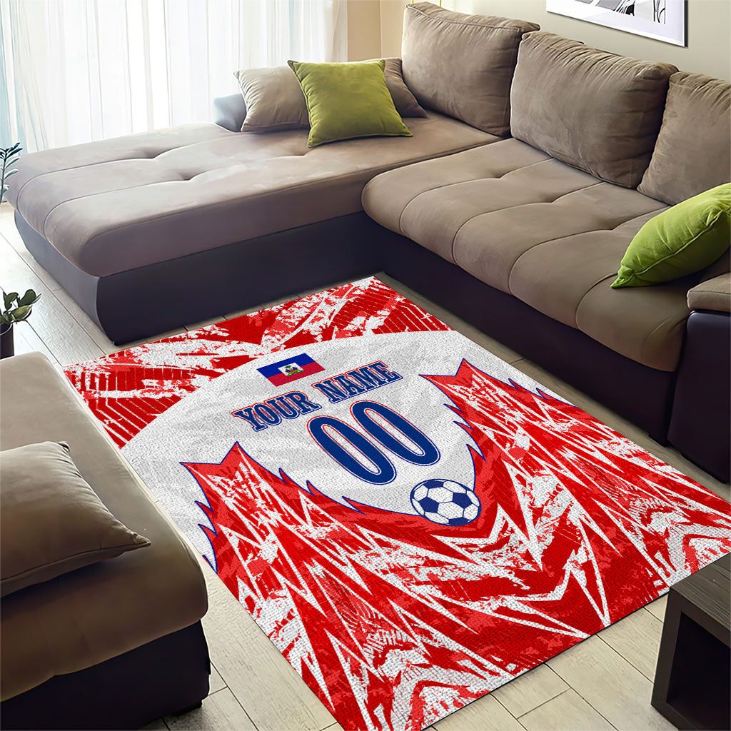 Custom Haiti Football Champions Area Rug Haitian Soccer Fan - Tanbou Drums Tropical Flowers