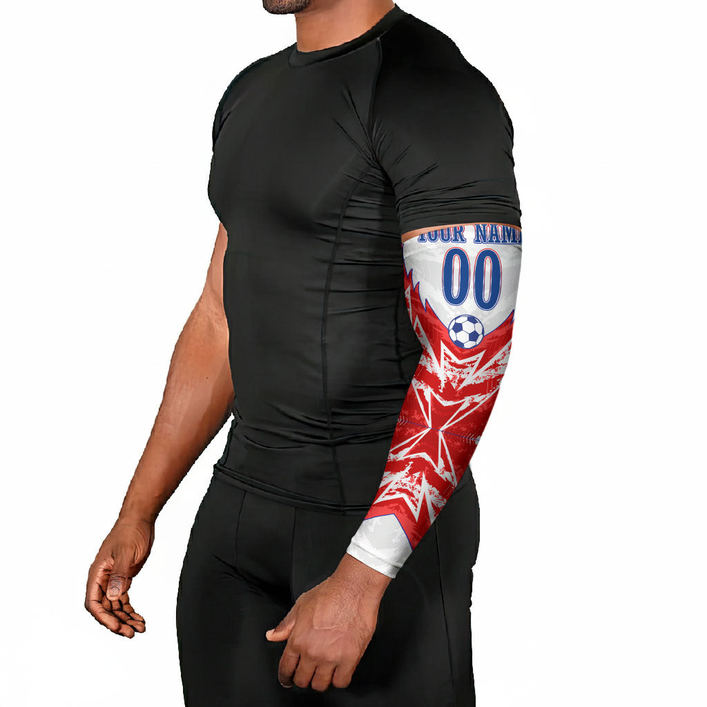 Custom Haiti Football Champions Arm Sleeves Haitian Soccer Fan - Tanbou Drums Tropical Flowers