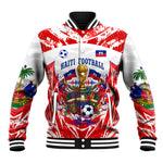 Custom Haiti Football Champions Baseball Jacket Haitian Soccer Fan - Tanbou Drums Tropical Flowers