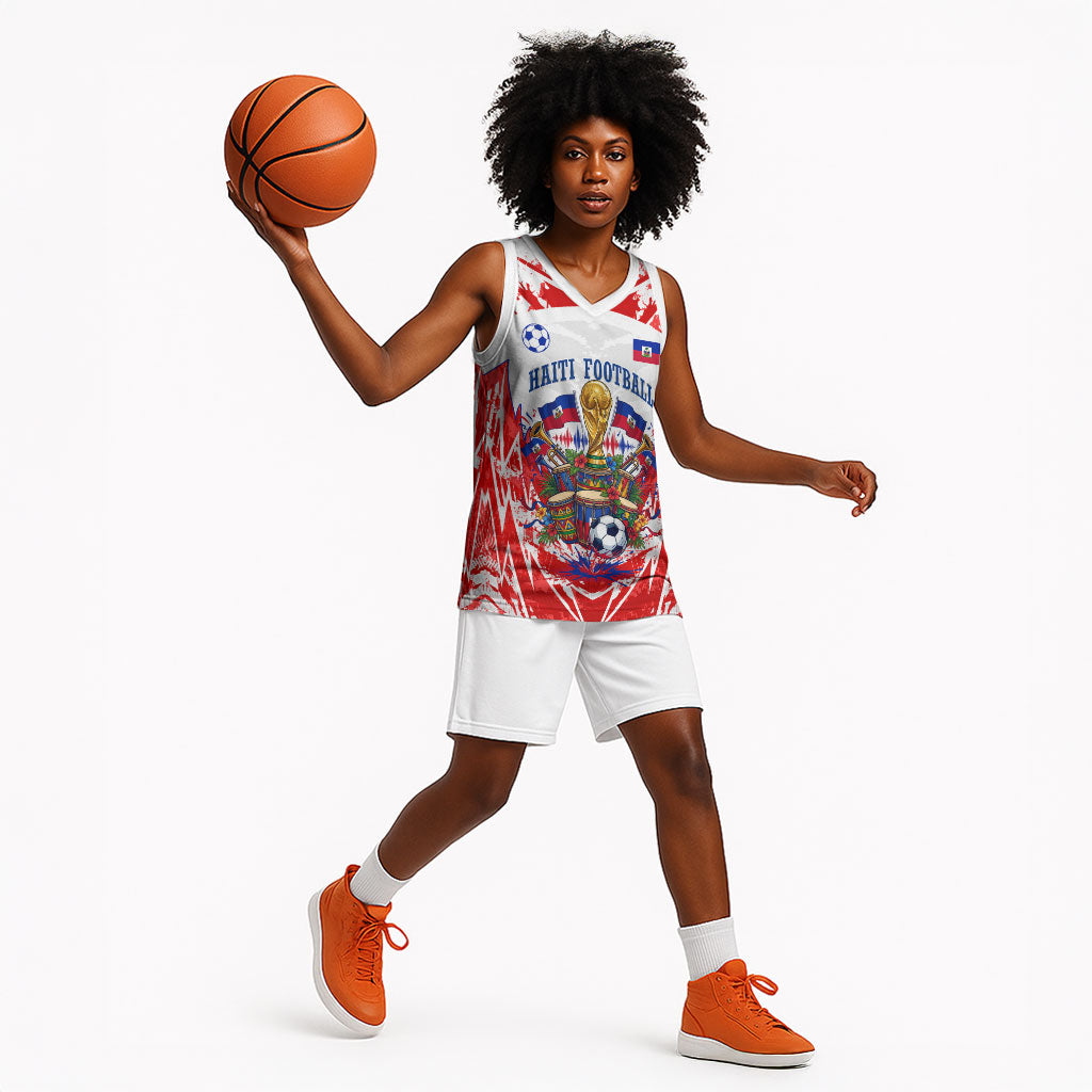 Custom Haiti Football Champions Basketball Jersey Haitian Soccer Fan - Tanbou Drums Tropical Flowers