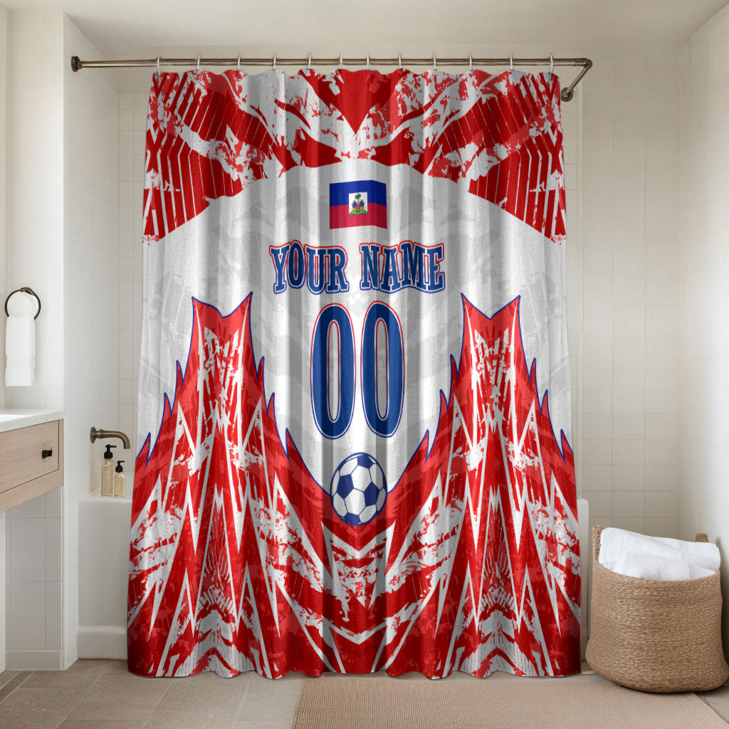 Custom Haiti Football Champions Bathroom Set Haitian Soccer Fan - Tanbou Drums Tropical Flowers
