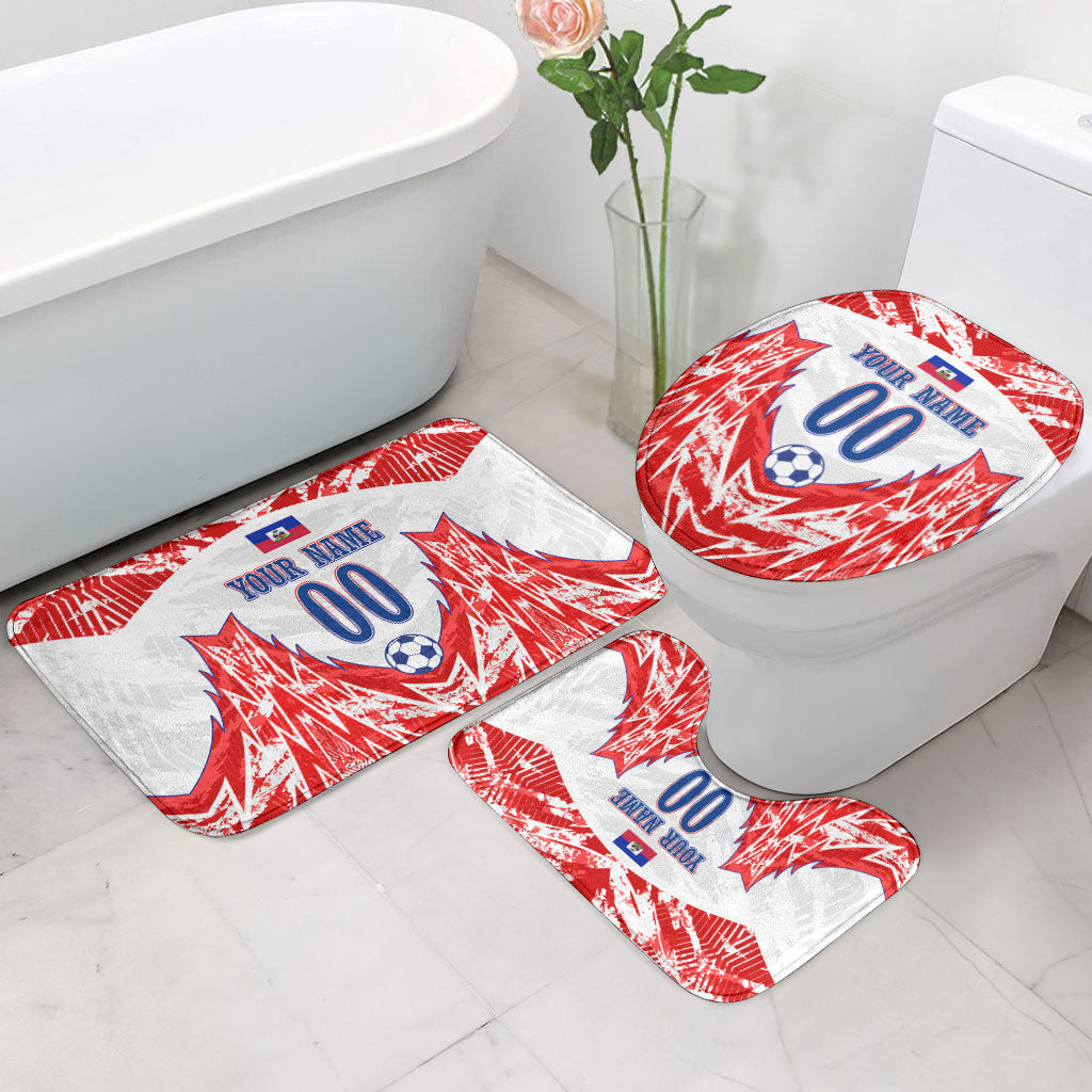 Custom Haiti Football Champions Bathroom Set Haitian Soccer Fan - Tanbou Drums Tropical Flowers