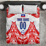 Custom Haiti Football Champions Bedding Set Haitian Soccer Fan - Tanbou Drums Tropical Flowers