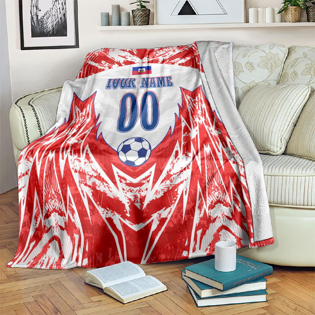 Custom Haiti Football Champions Blanket Haitian Soccer Fan - Tanbou Drums Tropical Flowers