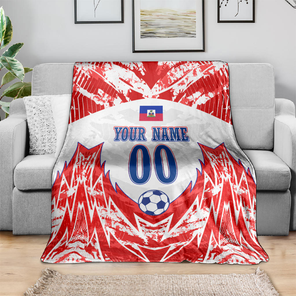Custom Haiti Football Champions Blanket Haitian Soccer Fan - Tanbou Drums Tropical Flowers