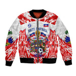 Custom Haiti Football Champions Bomber Jacket Haitian Soccer Fan - Tanbou Drums Tropical Flowers