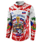 Custom Haiti Football Champions Button Sweatshirt Haitian Soccer Fan - Tanbou Drums Tropical Flowers