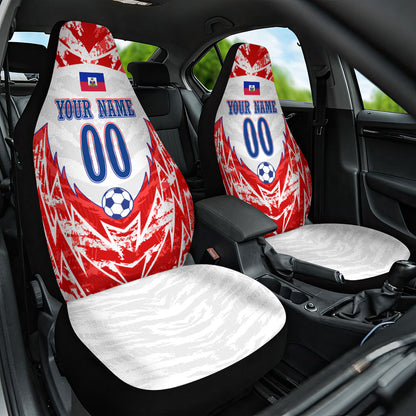 Custom Haiti Football Champions Car Seat Cover Haitian Soccer Fan - Tanbou Drums Tropical Flowers