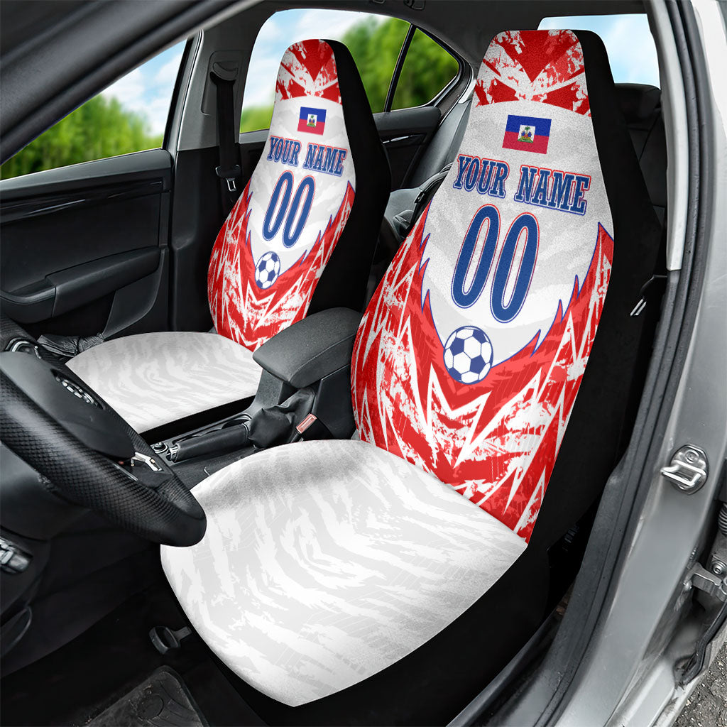 Custom Haiti Football Champions Car Seat Cover Haitian Soccer Fan - Tanbou Drums Tropical Flowers
