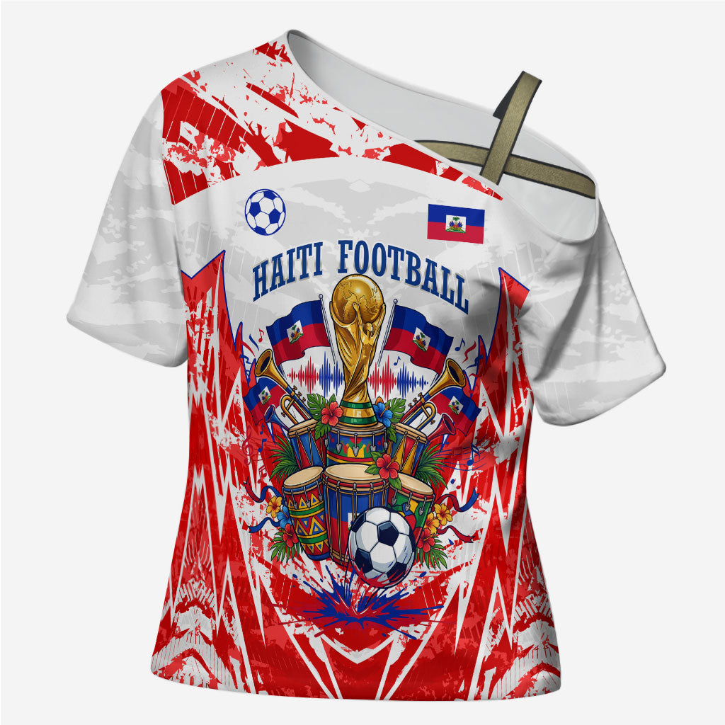 Custom Haiti Football Champions Cross Shoulder Shirt Haitian Soccer Fan - Tanbou Drums Tropical Flowers