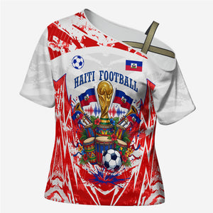 Custom Haiti Football Champions Cross Shoulder Shirt Haitian Soccer Fan - Tanbou Drums Tropical Flowers