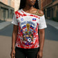 Custom Haiti Football Champions Cross Shoulder Shirt Haitian Soccer Fan - Tanbou Drums Tropical Flowers