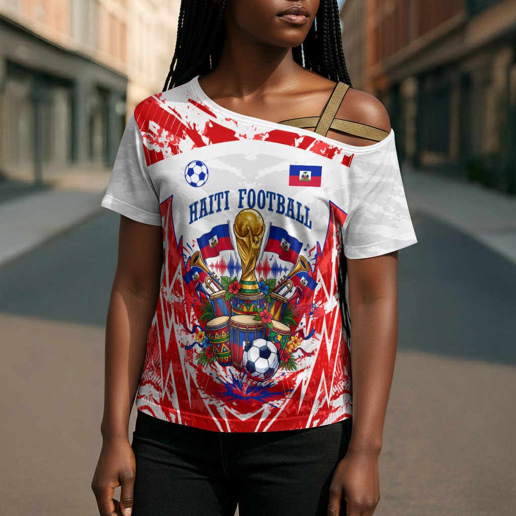 Custom Haiti Football Champions Cross Shoulder Shirt Haitian Soccer Fan - Tanbou Drums Tropical Flowers