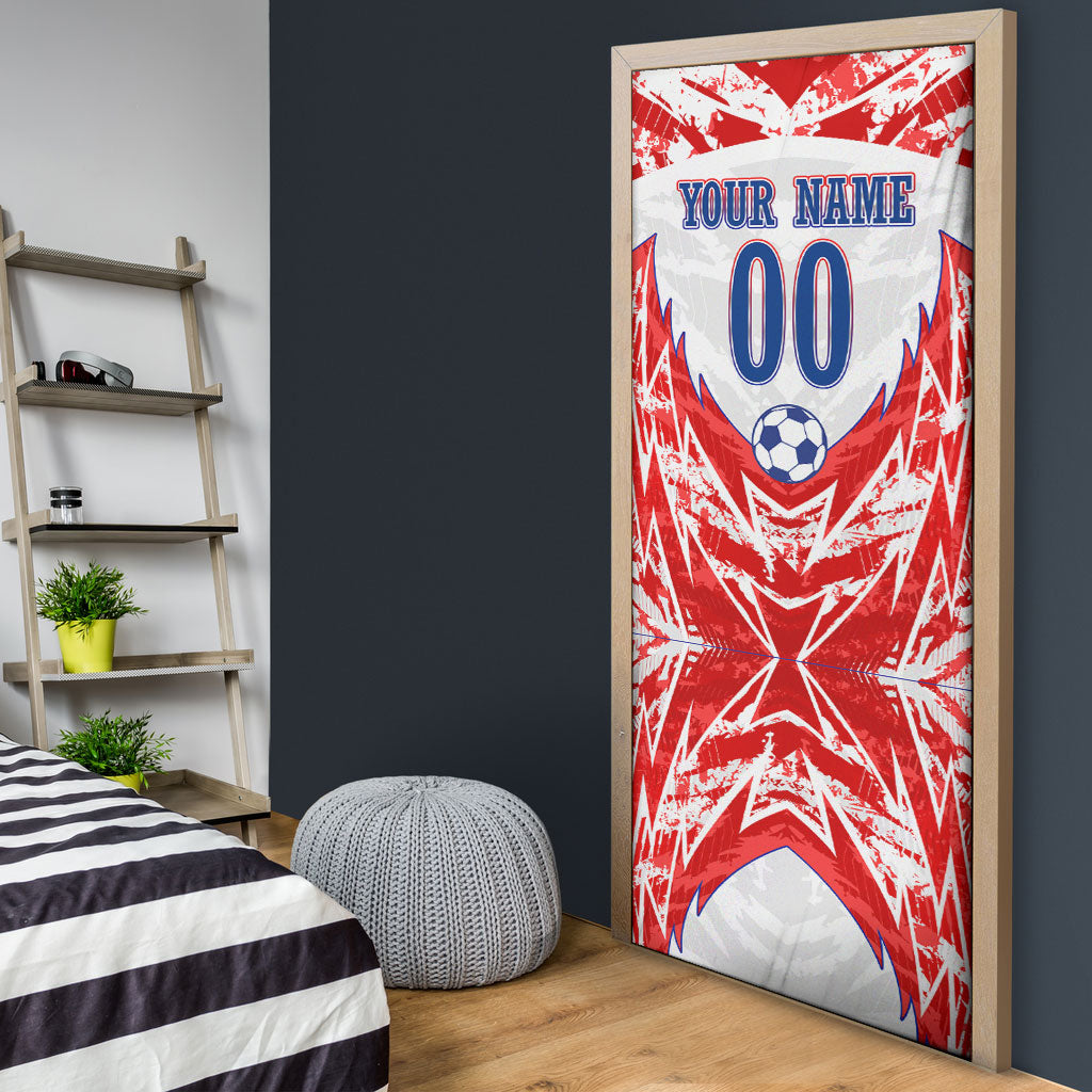 Custom Haiti Football Champions Door Cover Haitian Soccer Fan - Tanbou Drums Tropical Flowers