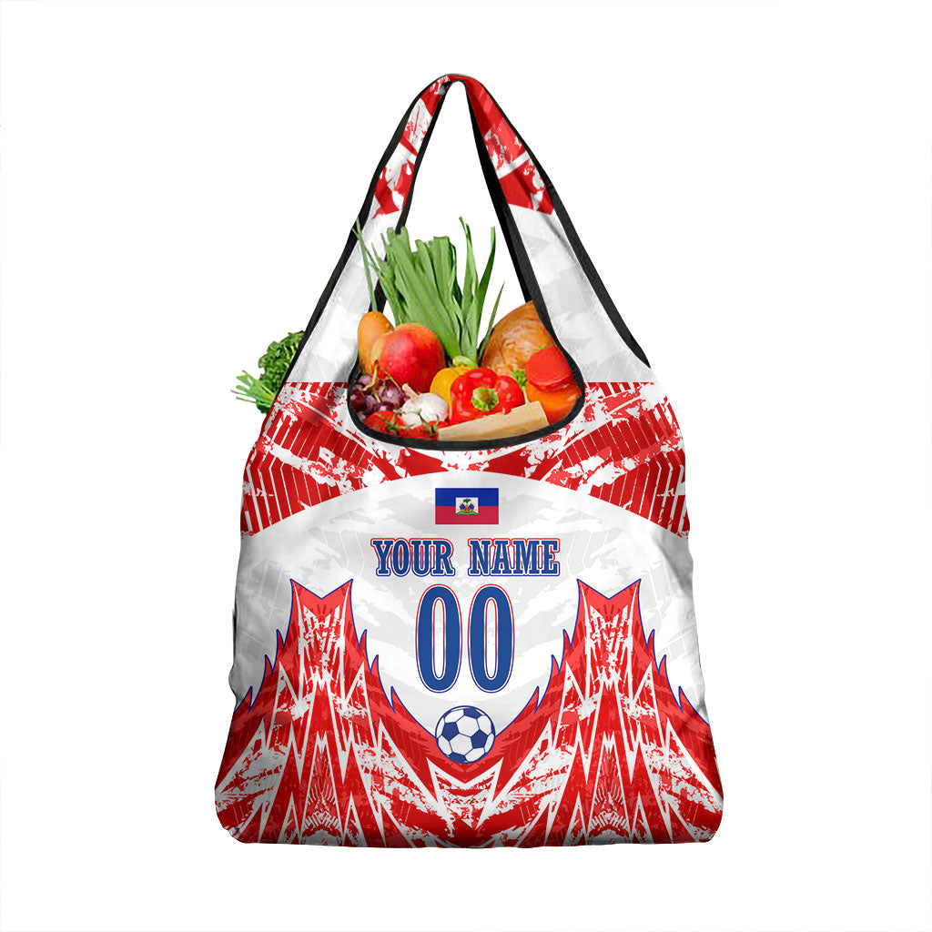 Custom Haiti Football Champions Grocery Bag Haitian Soccer Fan - Tanbou Drums Tropical Flowers