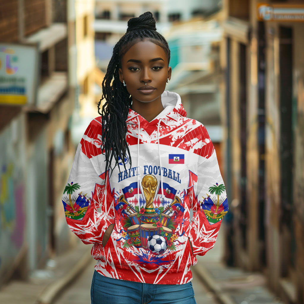 Custom Haiti Football Champions Hoodie Haitian Soccer Fan - Tanbou Drums Tropical Flowers