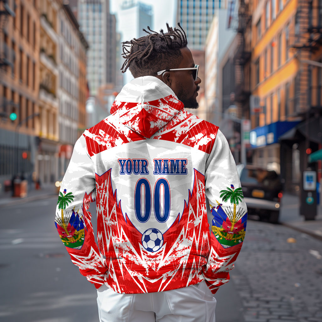 Custom Haiti Football Champions Hoodie Haitian Soccer Fan - Tanbou Drums Tropical Flowers