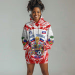 Custom Haiti Football Champions Hoodie Dress Haitian Soccer Fan - Tanbou Drums Tropical Flowers