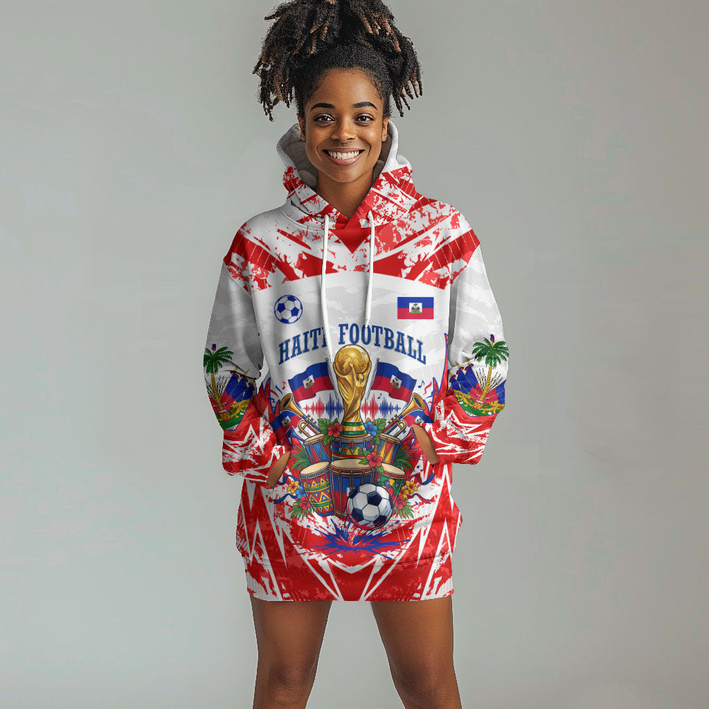 Custom Haiti Football Champions Hoodie Dress Haitian Soccer Fan - Tanbou Drums Tropical Flowers