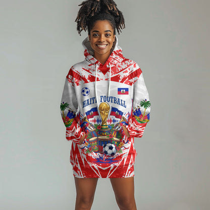 Custom Haiti Football Champions Hoodie Dress Haitian Soccer Fan - Tanbou Drums Tropical Flowers