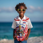 Custom Haiti Football Champions Kid Hawaiian Shirt Haitian Soccer Fan - Tanbou Drums Tropical Flowers