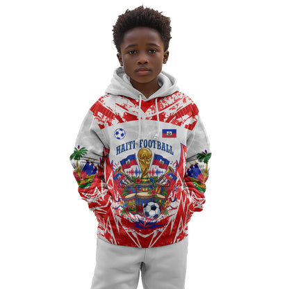 Custom Haiti Football Champions Kid Hoodie Haitian Soccer Fan - Tanbou Drums Tropical Flowers