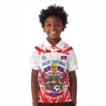 Custom Haiti Football Champions Kid Polo Shirt Haitian Soccer Fan - Tanbou Drums Tropical Flowers