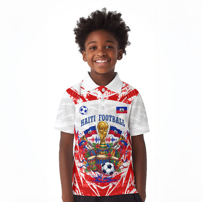 Custom Haiti Football Champions Kid Polo Shirt Haitian Soccer Fan - Tanbou Drums Tropical Flowers