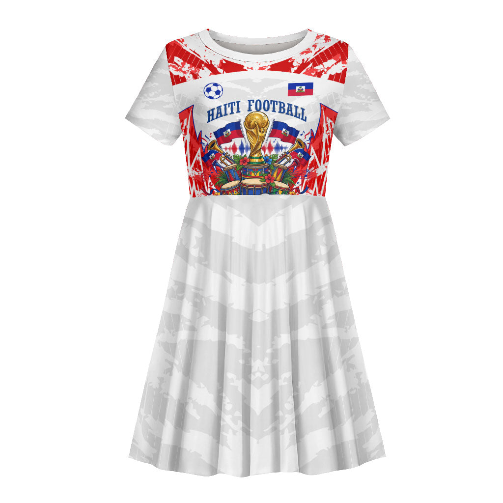 Custom Haiti Football Champions Kid Short Sleeve Dress Haitian Soccer Fan - Tanbou Drums Tropical Flowers