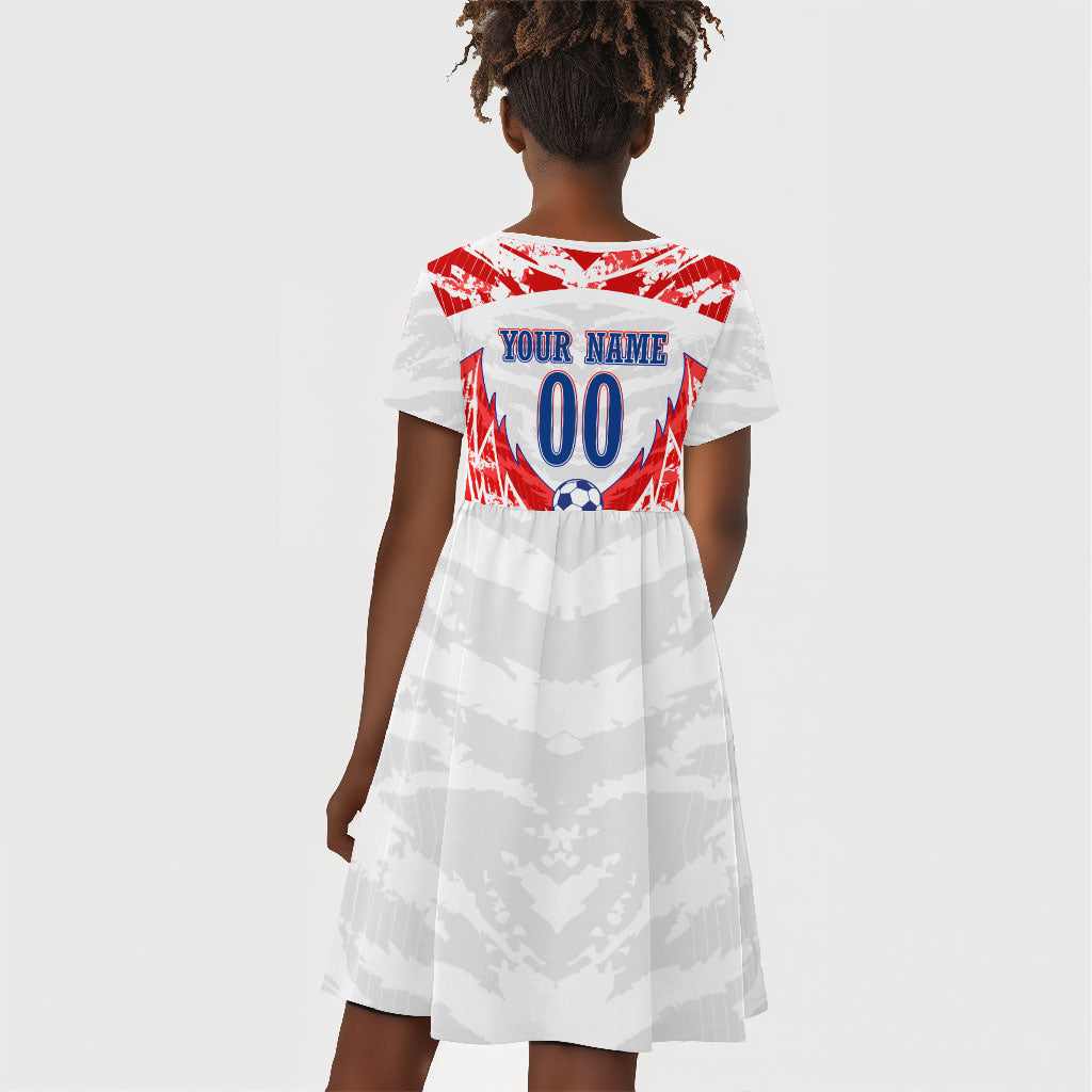 Custom Haiti Football Champions Kid Short Sleeve Dress Haitian Soccer Fan - Tanbou Drums Tropical Flowers